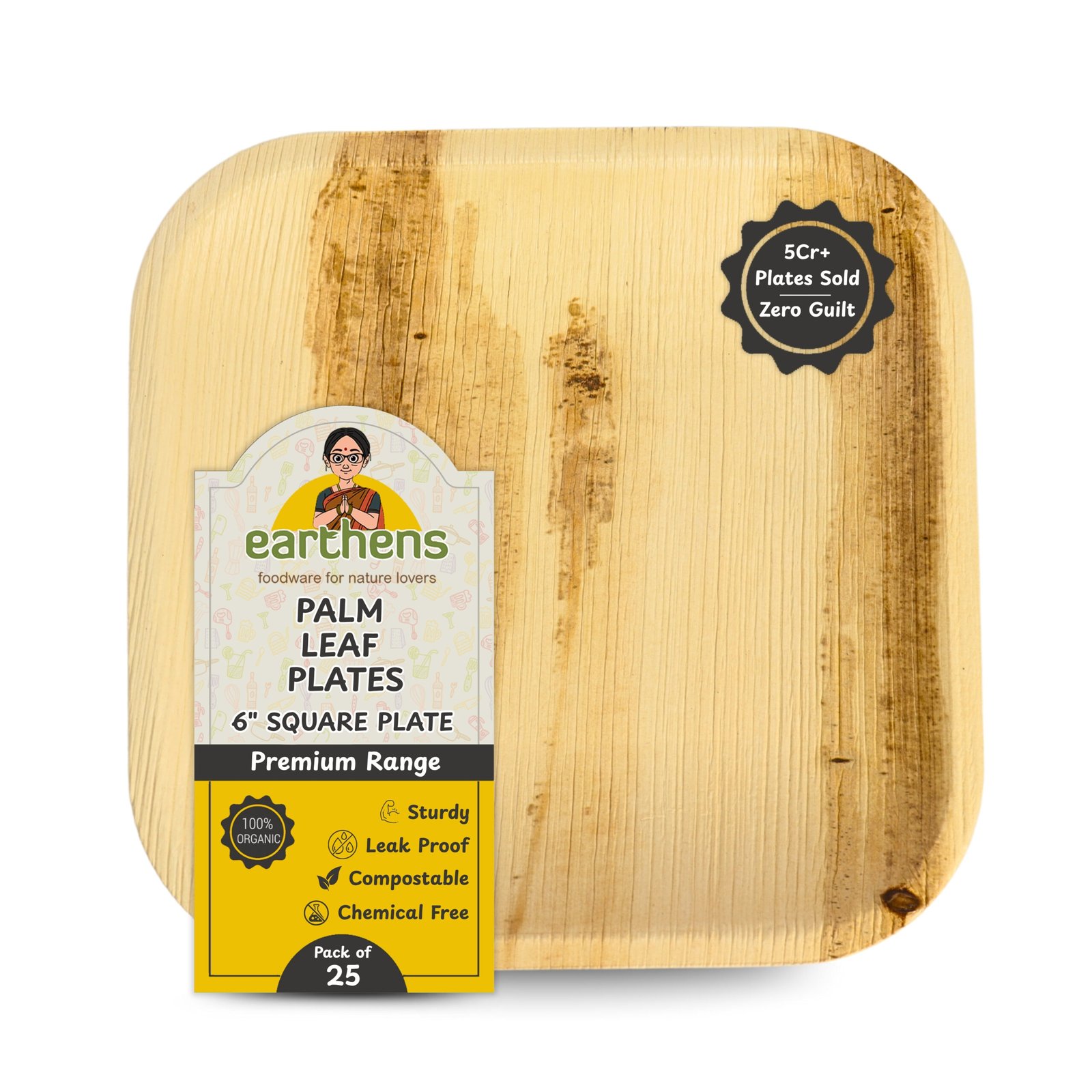 Earthens 6" Square Palm Leaf Plate – Natural Beige