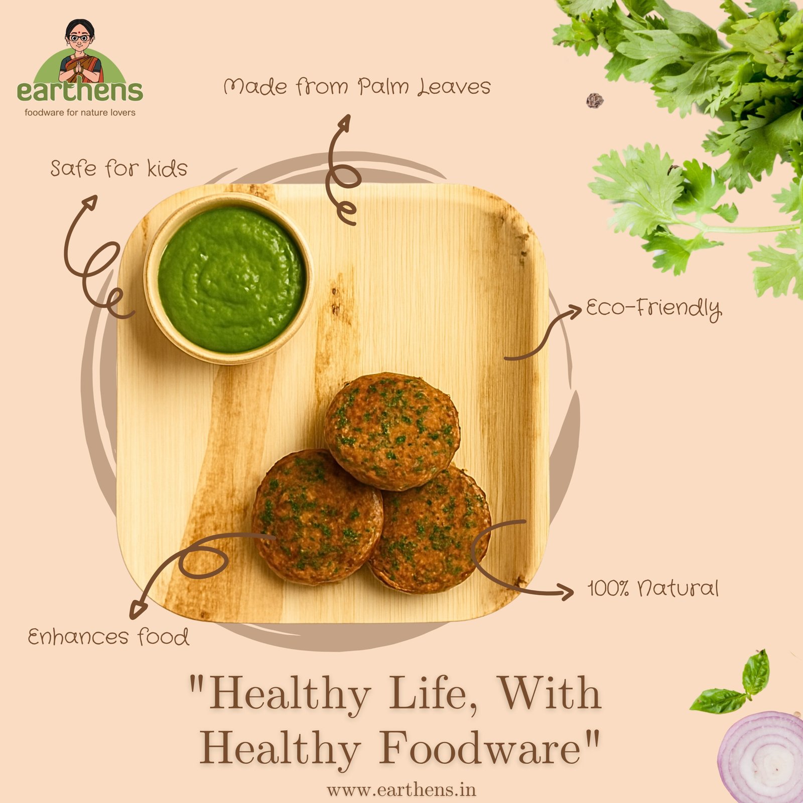 Earthens 6" Square Palm Leaf Plate – Natural Beige - Image 2