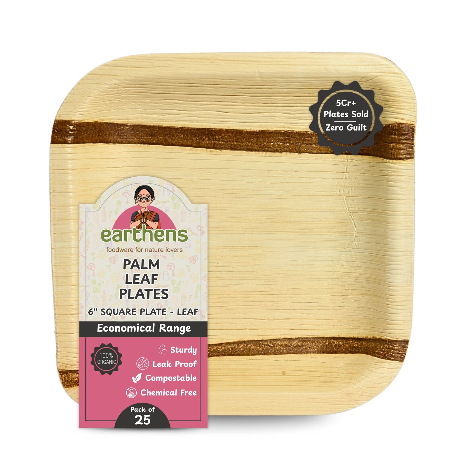 Earthens 6" Square Palm Leaf Plate (Lite) – Natural Beige