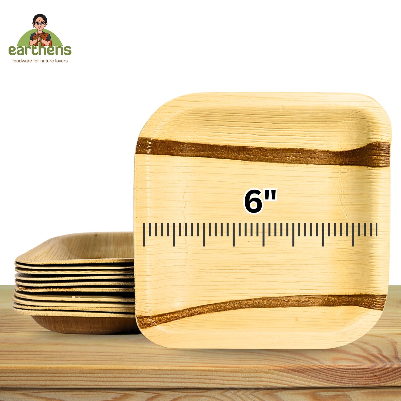 Earthens 6" Square Palm Leaf Plate (Lite) – Natural Beige - Image 5