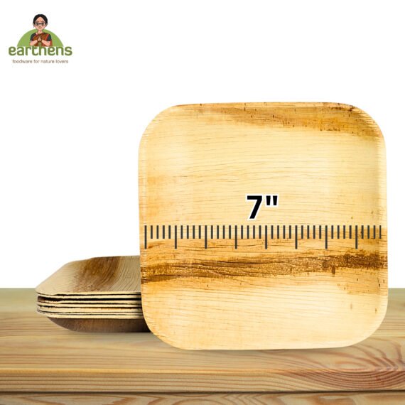 Earthens 7" Square Palm Leaf Plate – Natural Beige - Image 5