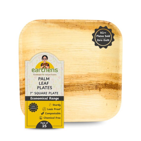 Earthens 7" Square Palm Leaf Plate – Natural Beige