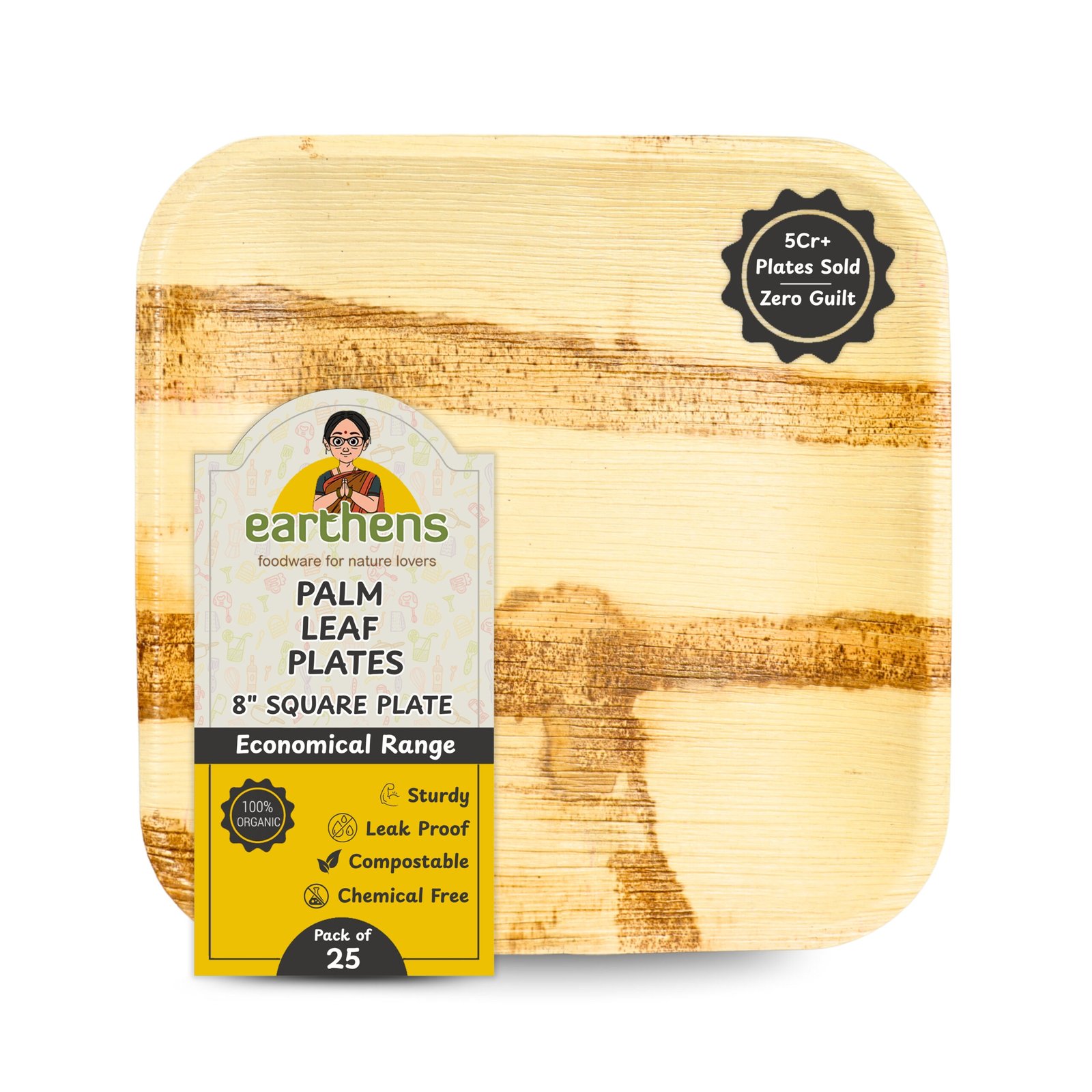 Earthens 8" Square Palm Leaf Plate – Natural Beige