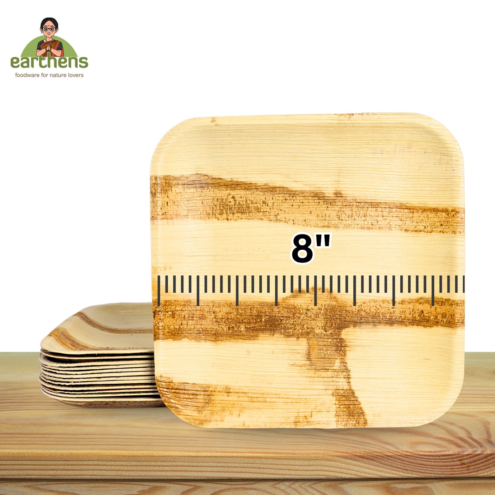 Earthens 8" Square Palm Leaf Plate – Natural Beige - Image 5