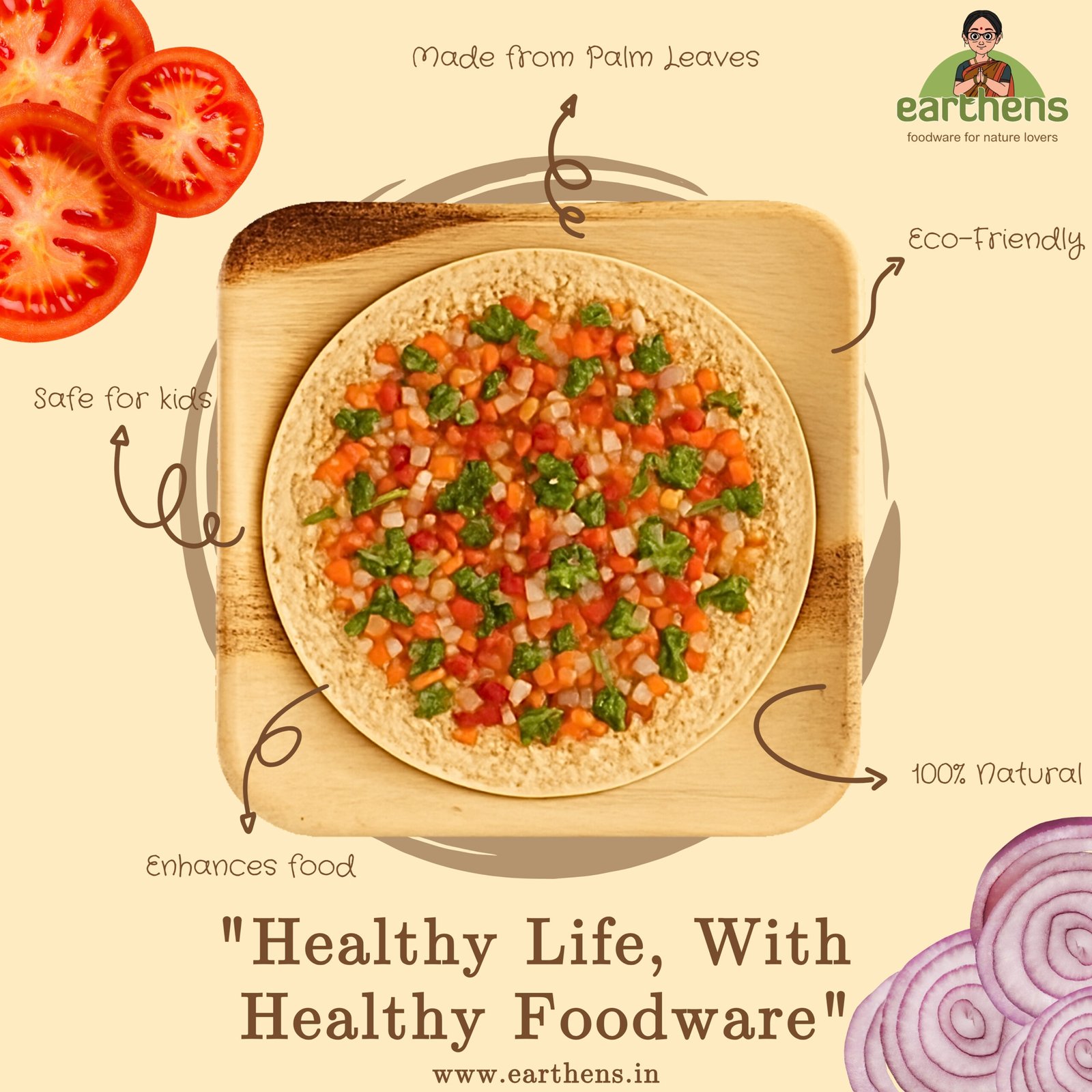 Earthens 10" Square Palm Leaf Plate – Natural Beige - Image 2