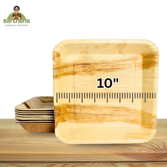 Earthens 10" Square Deep Palm Leaf Plate – Natural Beige - Image 5