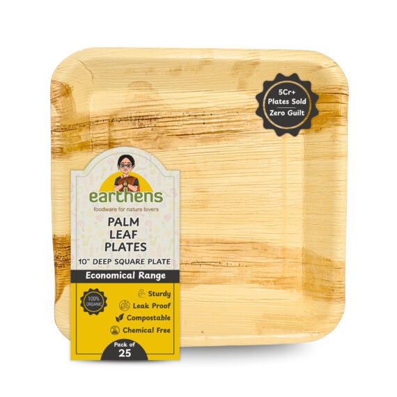Earthens 10" Square Deep Palm Leaf Plate – Natural Beige