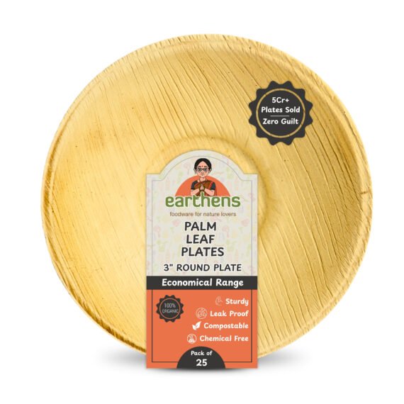 Earthens 3" Round Palm Leaf Plate – Natural Beige