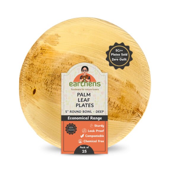 Earthens 5" Round Deep Palm Leaf Bowl – Natural Beige