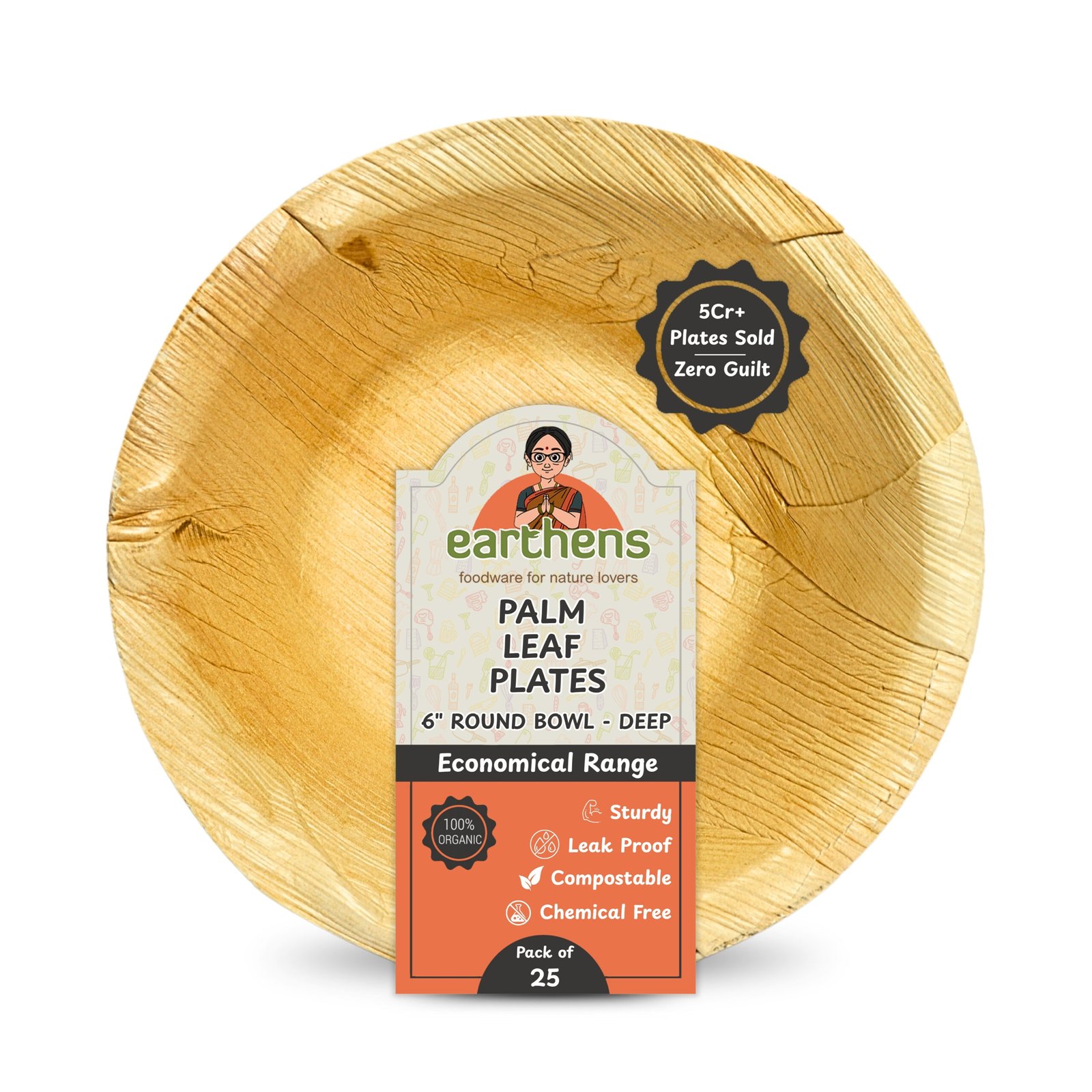 Earthens 6" Round Deep Palm Leaf Bowl – Natural Beige