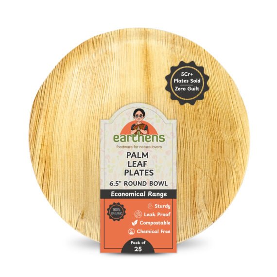 Earthens 6.5" Round Palm Leaf Bowl – Natural Beige