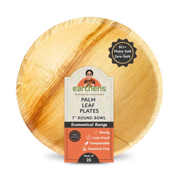 Earthens 7" Round Palm Leaf Bowl – Natural Beige