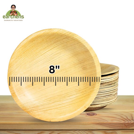 Earthens 8" Shallow Round Palm Leaf Plate – Natural Beige - Image 5