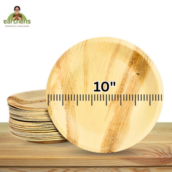 Earthens 10" Shallow Round Palm Leaf Plate – Natural Beige - Image 5