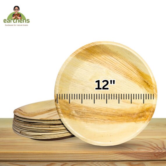 Earthens 12" Shallow Round Palm Leaf Plate – Natural Beige - Image 5