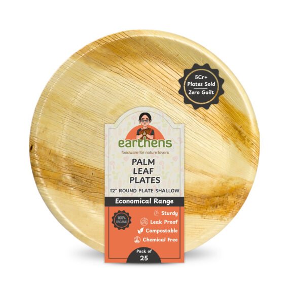Earthens 12" Shallow Round Palm Leaf Plate – Natural Beige