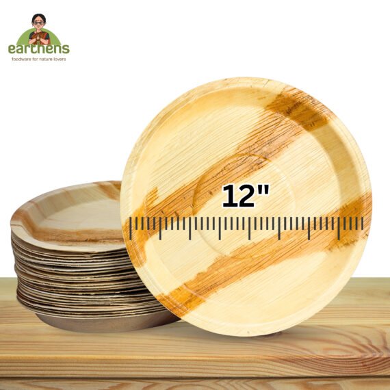 Earthens 12" Deep Round Palm Leaf Plate – Natural Beige - Image 5
