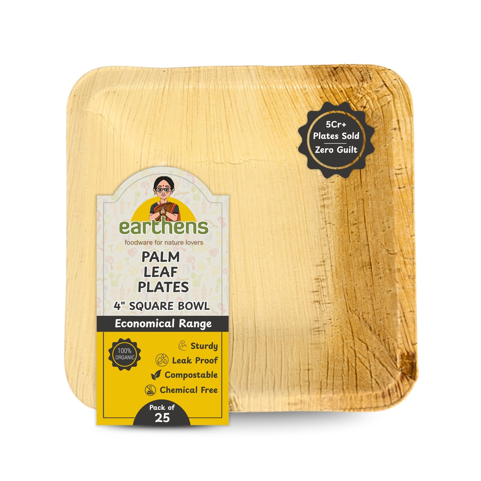 Earthens 4" Square Palm Leaf Bowl – Natural Beige