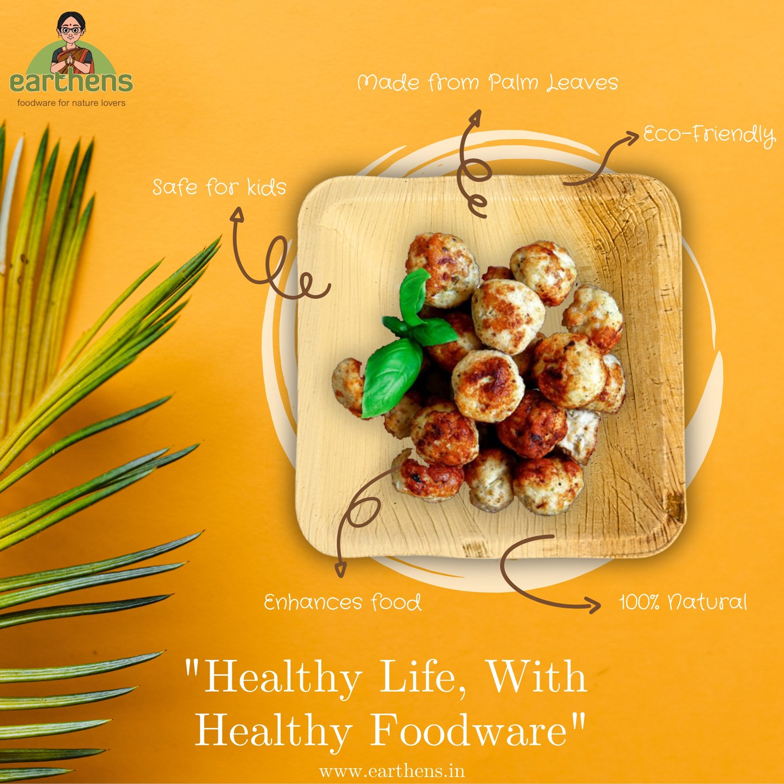 Earthens 4" Square Palm Leaf Bowl – Natural Beige - Image 2