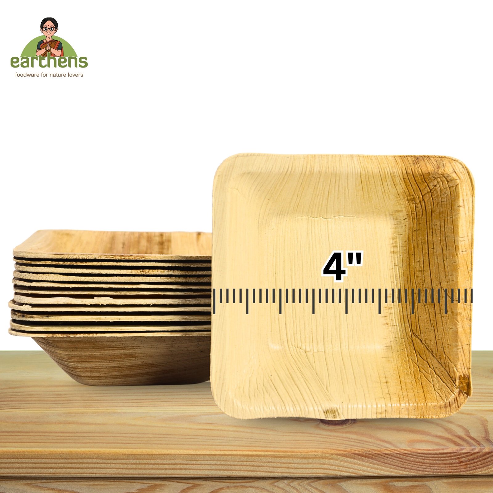 Earthens 4" Square Palm Leaf Bowl – Natural Beige - Image 5