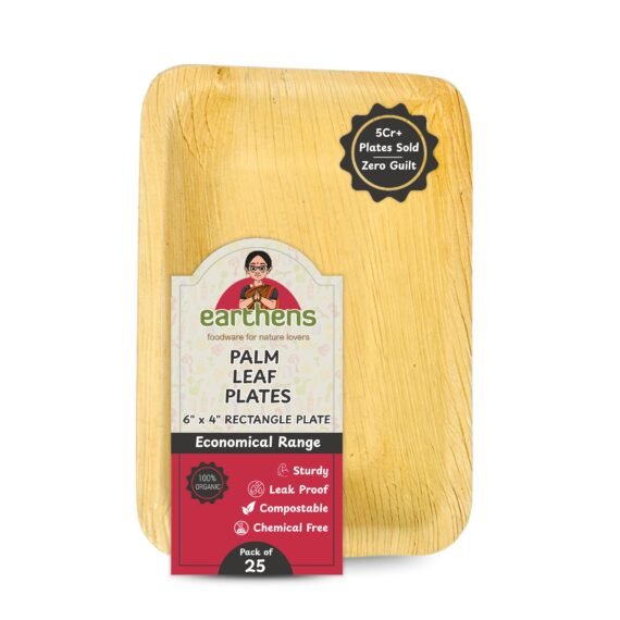 Earthens 6" x 4" Rectangular 2-Compartment Palm Leaf Plate – Natural Beige