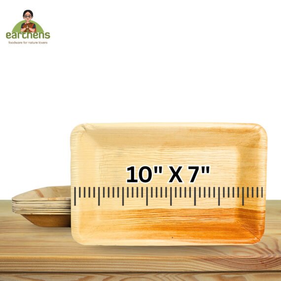 Earthens 10" x 7" Rectangular Deep Palm Leaf Plate – Natural Beige - Image 5
