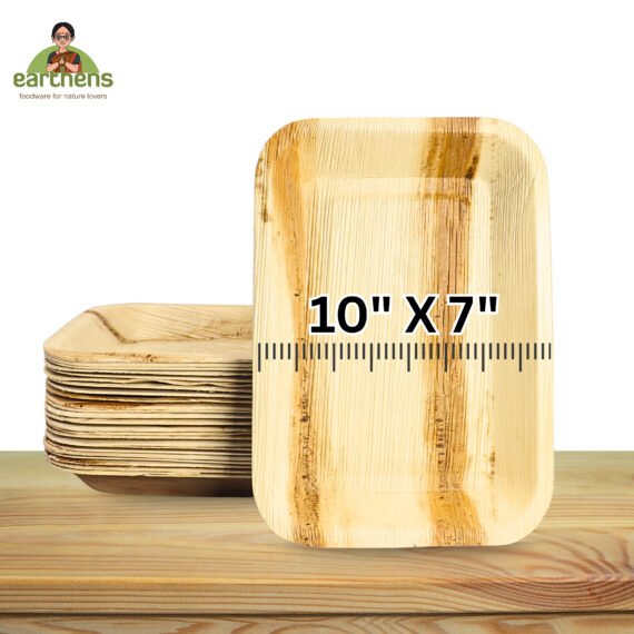 Earthens 10" x 7" Rectangular Deep Palm Leaf Plate – Natural Beige - Image 5