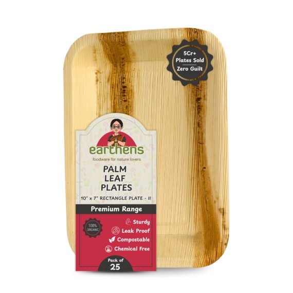 Earthens 10" x 7" Rectangular Deep Palm Leaf Plate – Natural Beige