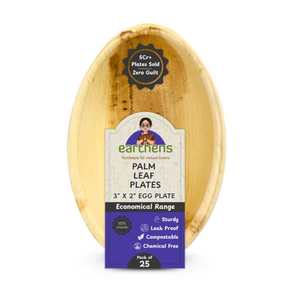 Earthens 3" x 2" Oval Palm Leaf Egg Plate – Natural Beige