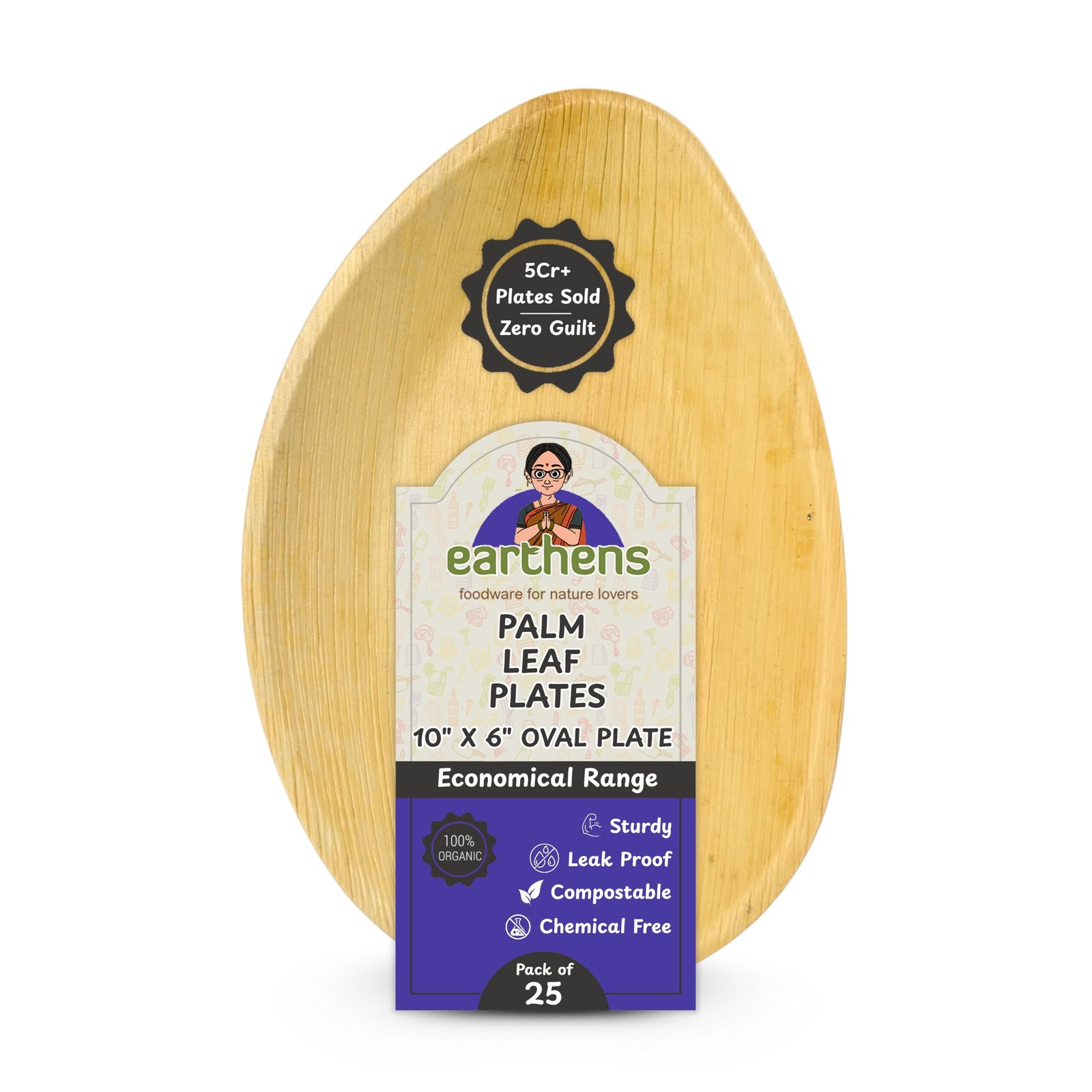 Earthens 10" x 6" Oval Palm Leaf Plate – Natural Beige