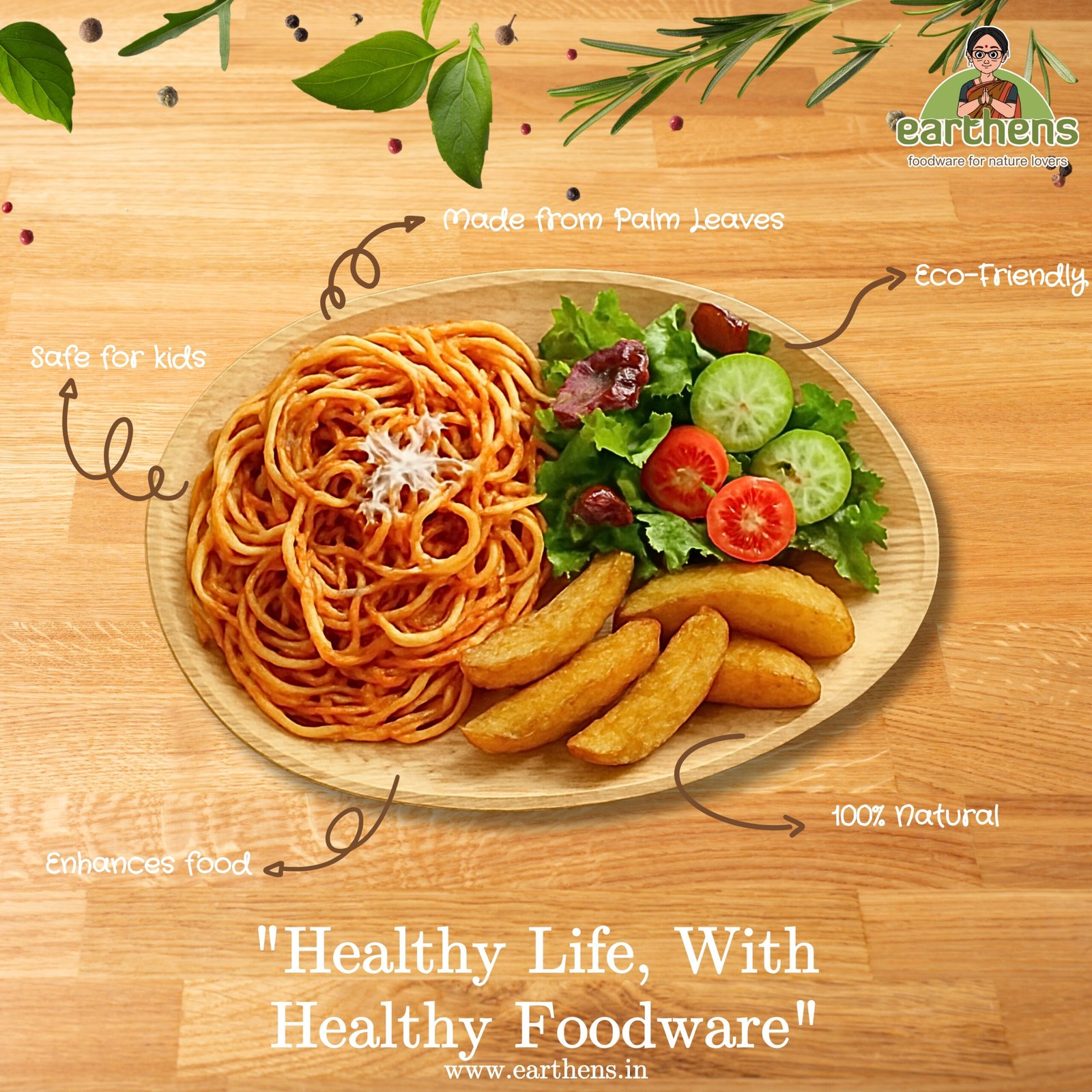 Earthens 12" x 7" Oval Palm Leaf Plate – Natural Beige - Image 2