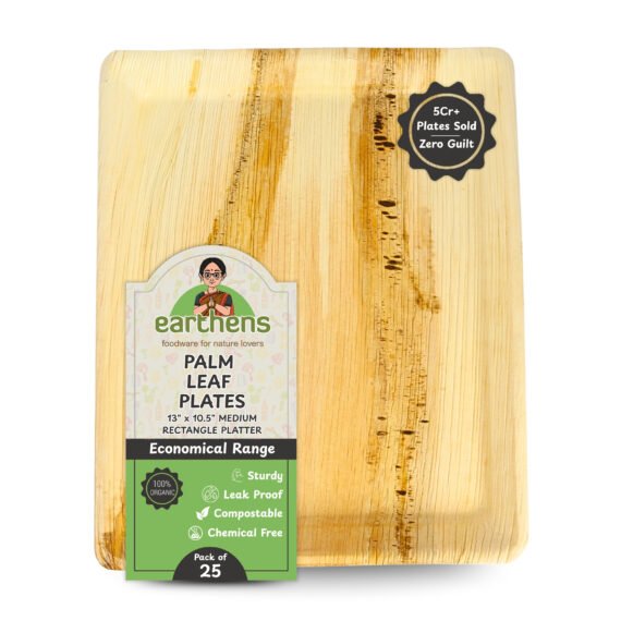 Earthens 13.5" x 9.5" Oval Palm Leaf Tray – Natural Beige