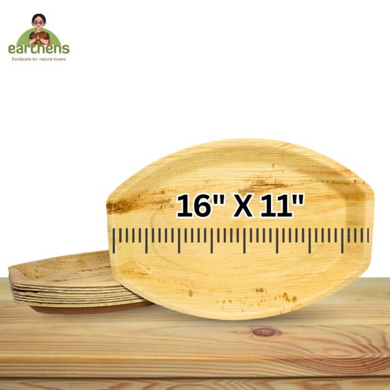 Earthens 16" x 11" Oval Medium Palm Leaf Tray – Natural Beige - Image 5