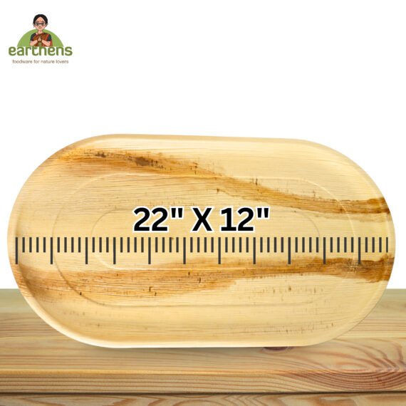 Earthens 22" x 12" Oval Palm Leaf Tray – Natural Beige - Image 5