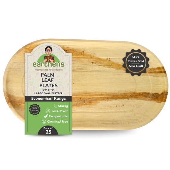 Earthens 22" x 12" Oval Palm Leaf Tray – Natural Beige
