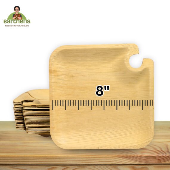 Earthens 8" Square 2-Compartment Palm Leaf Plate – Natural Beige - Image 5