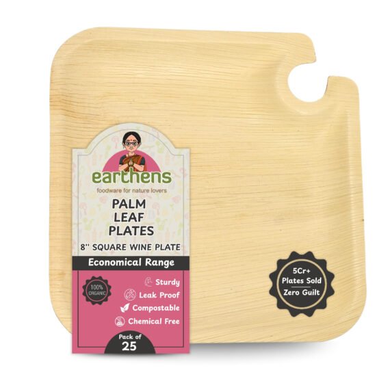 Earthens 8" Square 2-Compartment Palm Leaf Plate – Natural Beige
