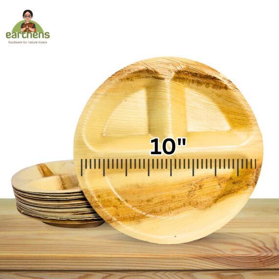 Earthens 10" 3-Compartment Round Palm Leaf Plate – Natural Beige - Image 5