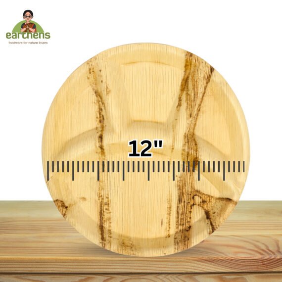 Earthens 12" 4-Compartment Round Palm Leaf Plate – Natural Beige - Image 5