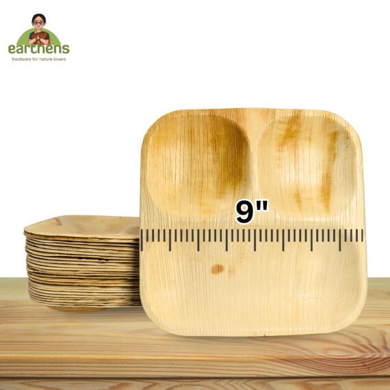 Earthens 9" 3-Compartment Square Palm Leaf Plate – Natural Beige - Image 5
