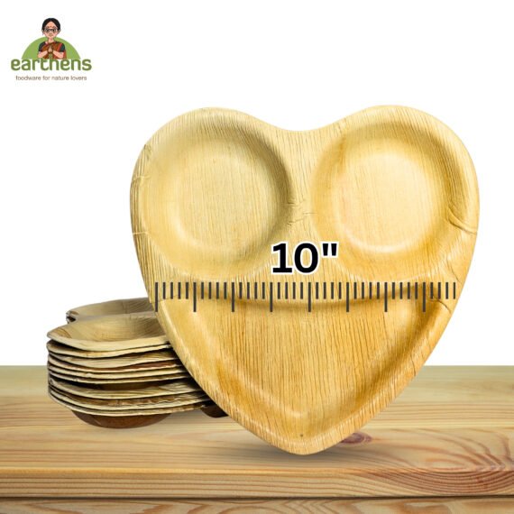 Earthens 10" 3-Compartment Hexagonal Palm Leaf Plate – Natural Beige - Image 5