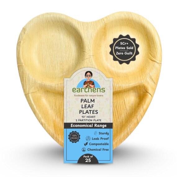 Earthens 10" 3-Compartment Hexagonal Palm Leaf Plate – Natural Beige