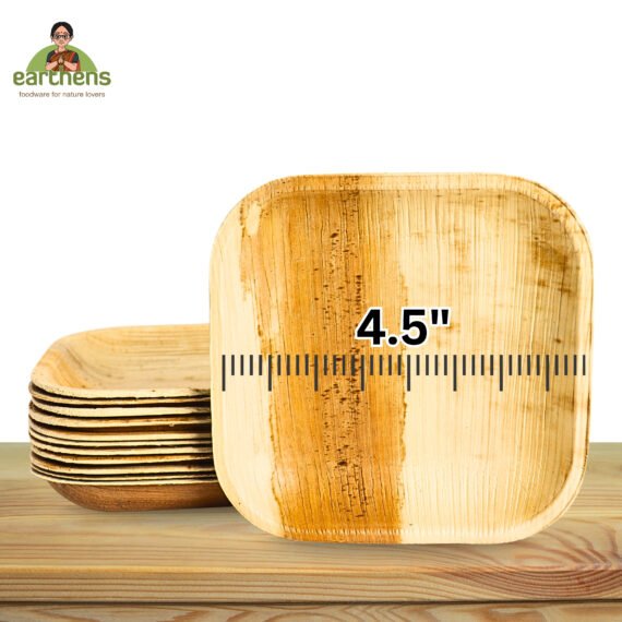 Earthens 4.5" Square Palm Leaf Plate – Natural Beige - Image 5