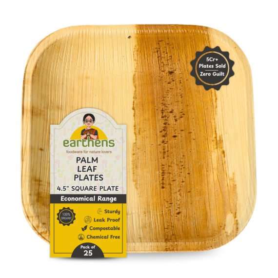 Earthens 4.5" Square Palm Leaf Plate – Natural Beige
