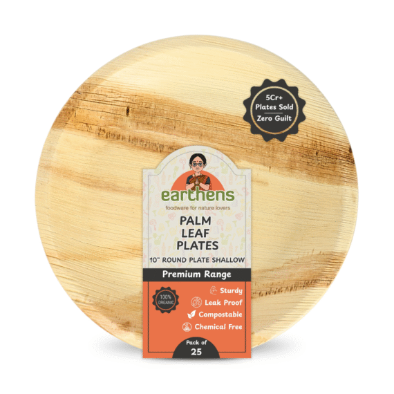 Earthens 10" Shallow Round Palm Leaf Plate – Natural Beige