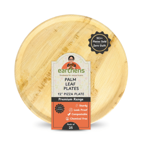 Earthens 12" Round Partition Palm Leaf Plate – Natural Beige