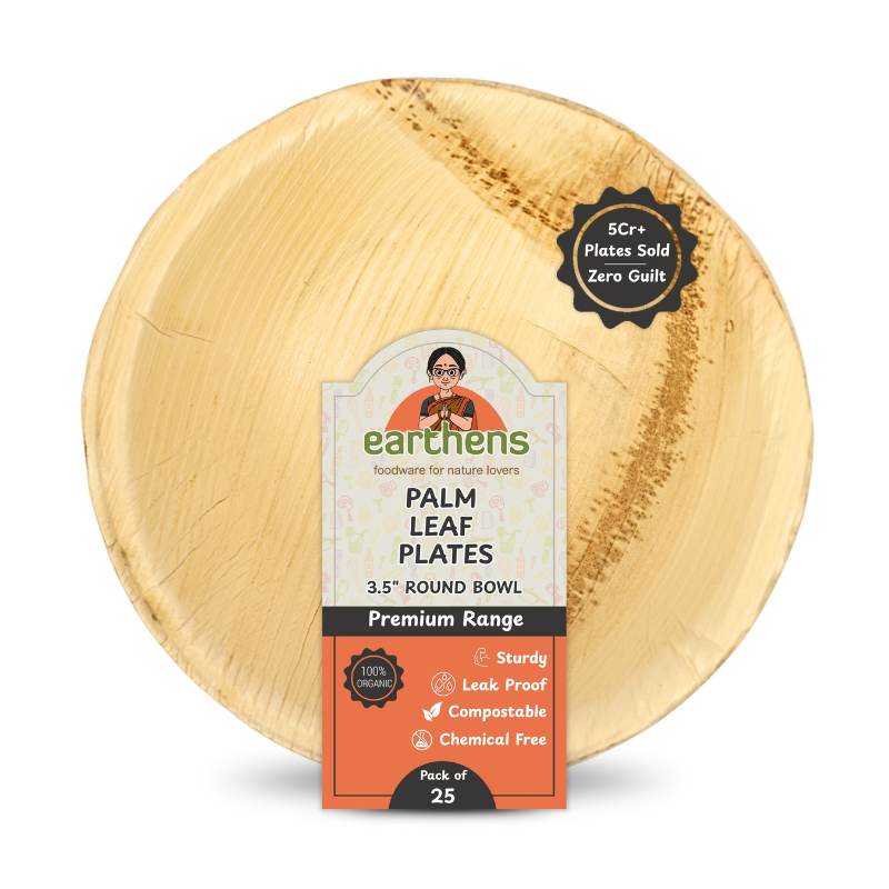 Earthens 3.5" Round Palm Leaf Bowl – Natural Beige