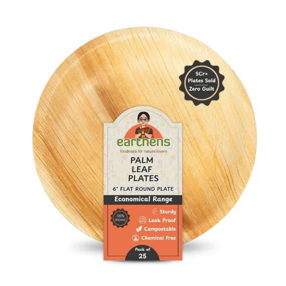 Earthens 6" Round Palm Leaf Plate – Natural Beige